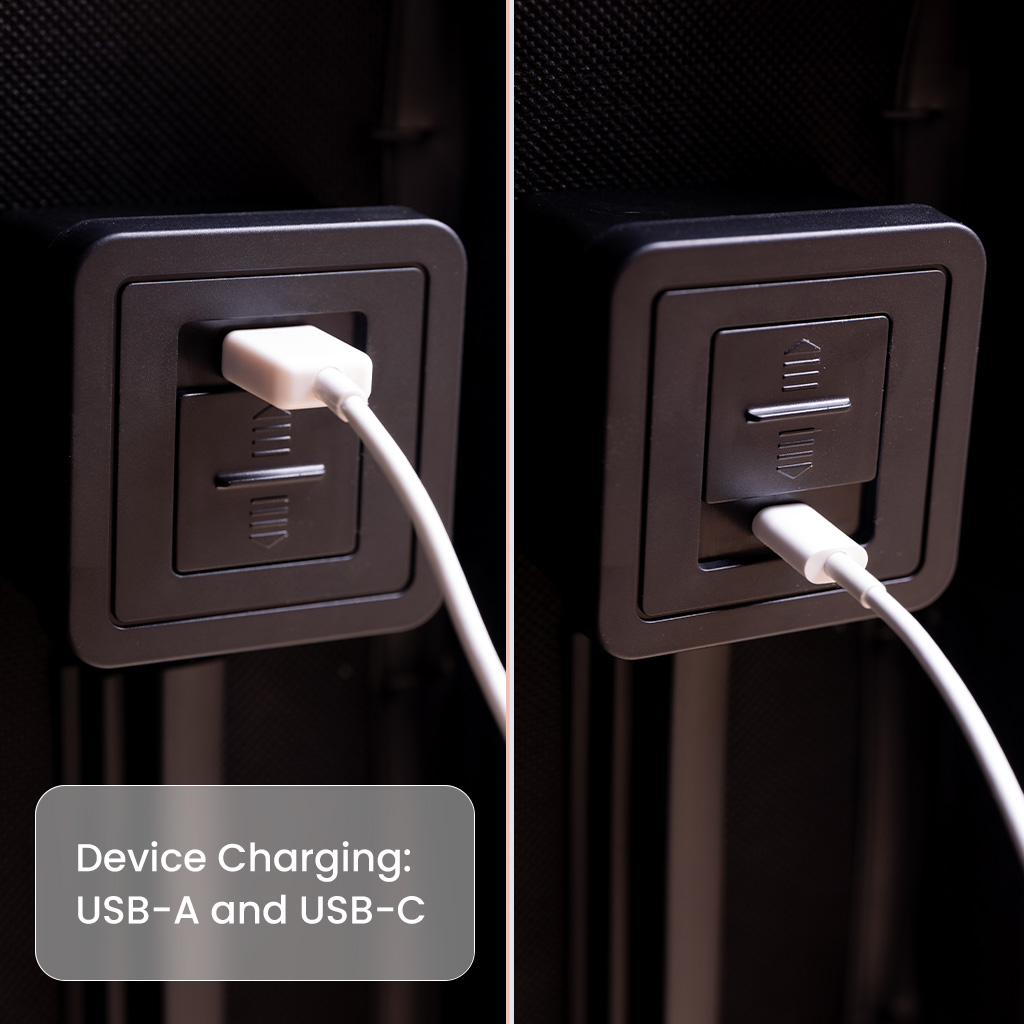 Bed frame has USB-A and USB-C charging ports