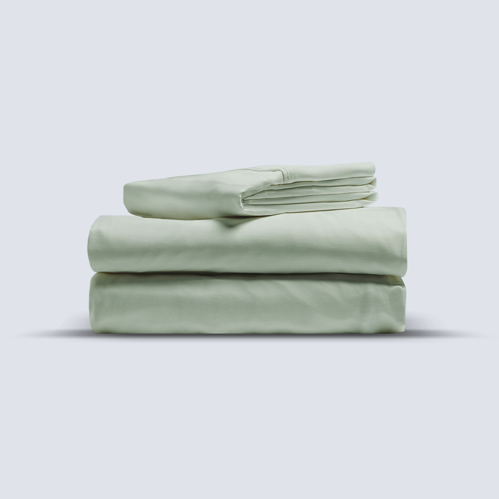 Folded sage green Egyptian Cotton sheet set