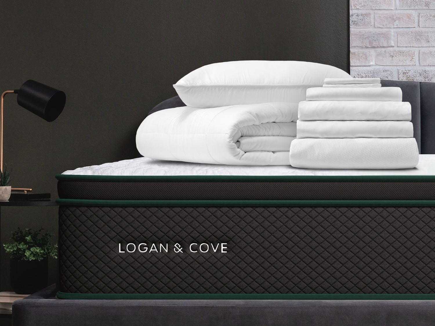Comfort Sleep Bundle items on top of a Douglas mattress