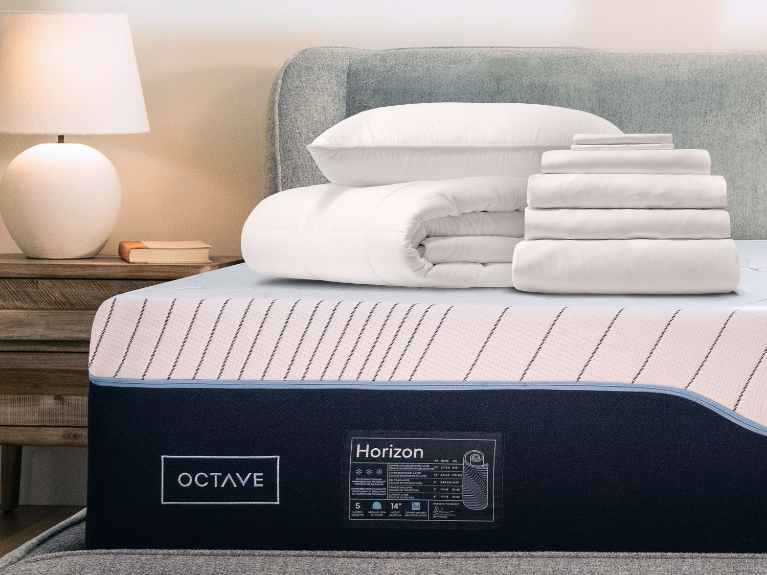 Comfort Sleep Bundle items on top of a Douglas mattress