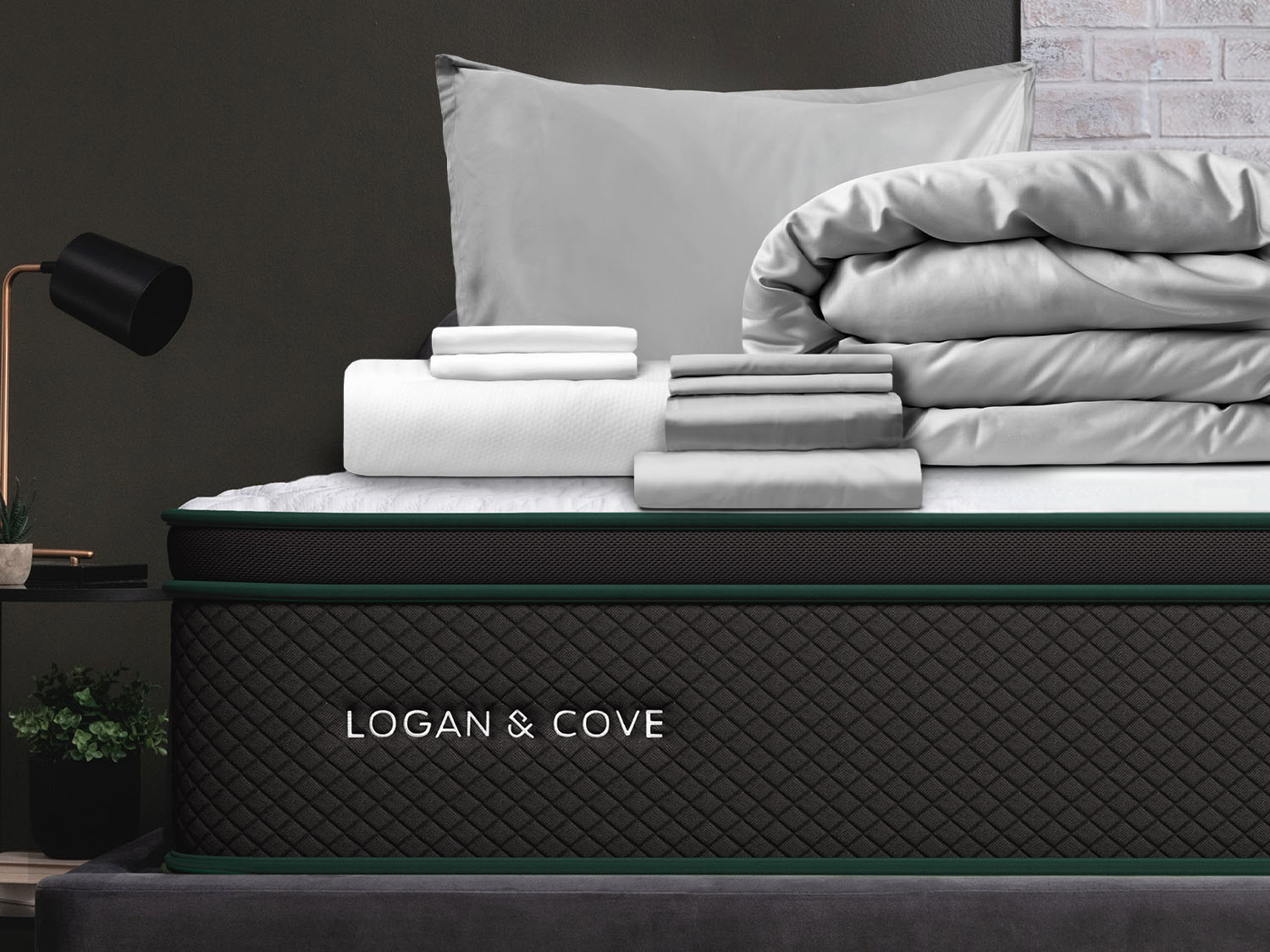 Premium Sleep Bundle items on top of a Douglas mattress
