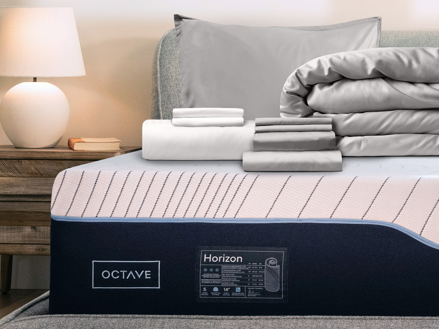 Premium Sleep Bundle items on top of a Douglas mattress