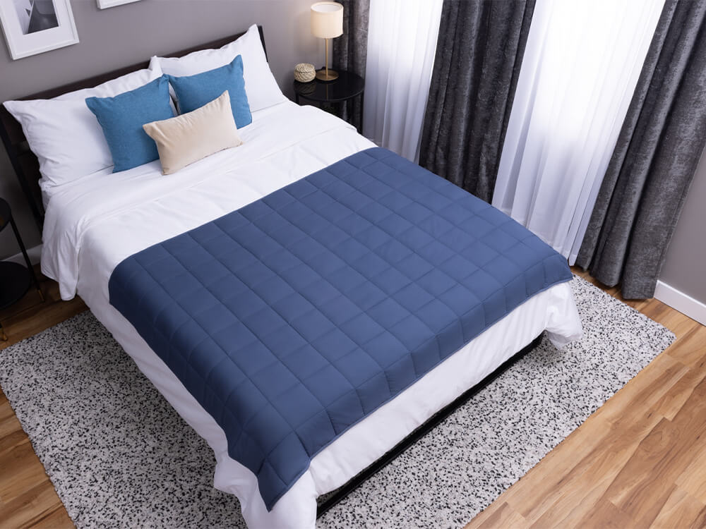 Classic Weighted Blanket spread across the width of a queen-size bed Classic Weighted Blanket spread across the width of a queen-size bed`
