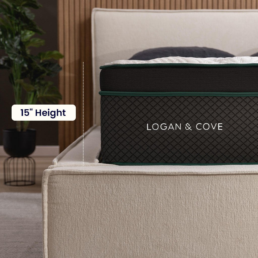 15" height of a Logan & Cove Pinnacle mattress
