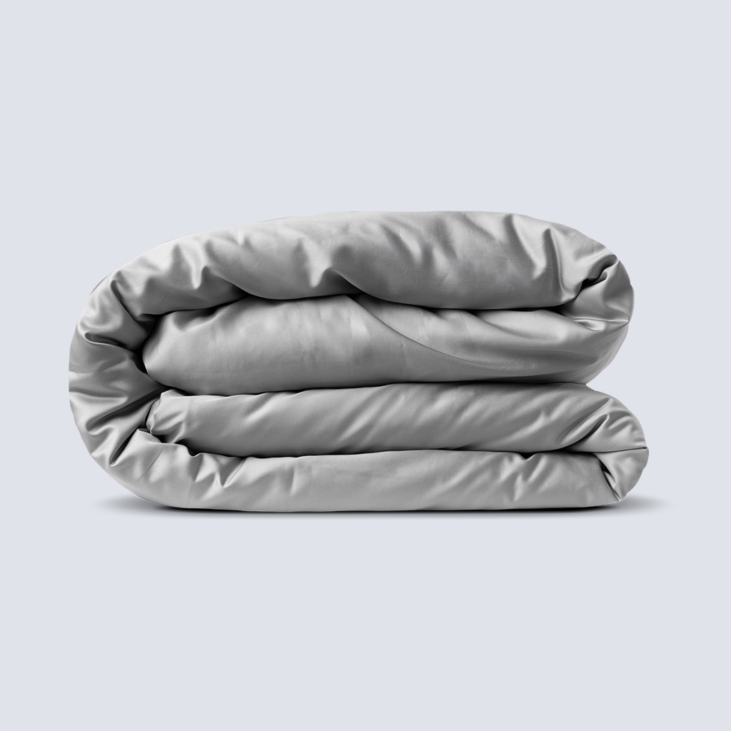 Duvet in a grey duvet cover