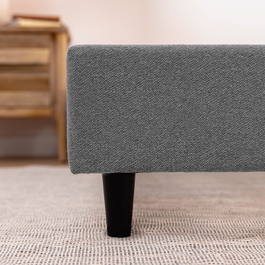 Corner detail and texture of platform bed frame