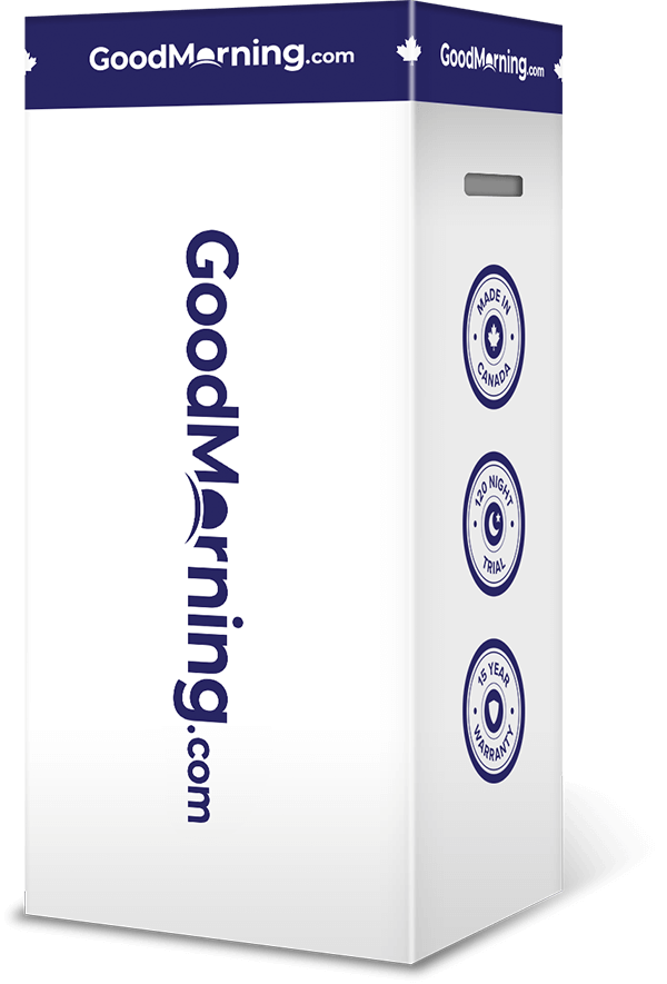 Image of the GoodMorning.com mattress box with website URL, logl, and Canada's Best Mattresses slogan.